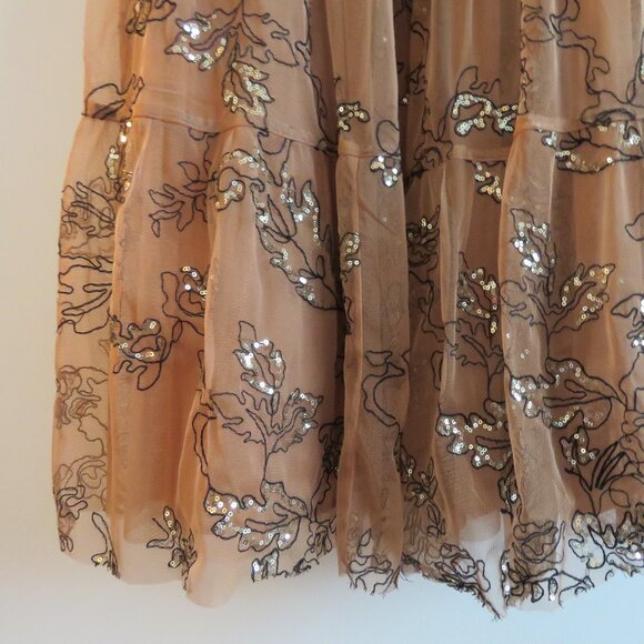 BY ANTHROPOLOGIE Sequined Tulle Midi Dress in Tan Peach Tiered Boho - Size S NWT - Picture 9 of 16